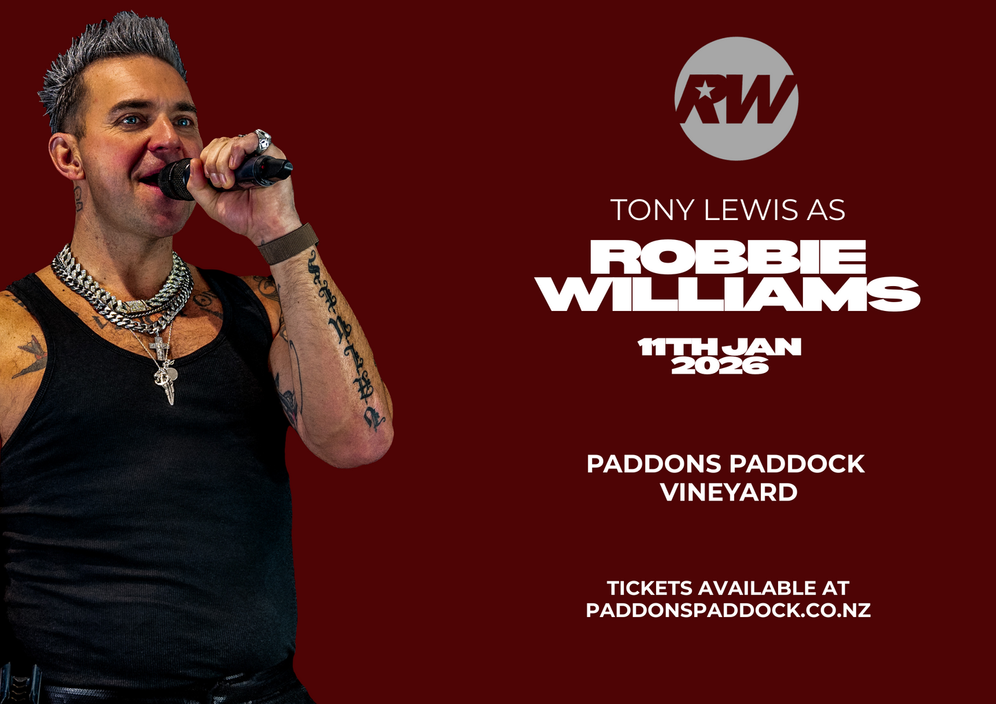 Tony Lewis as ROBBIE WILLIAMS! LIVE on the 11th January!
